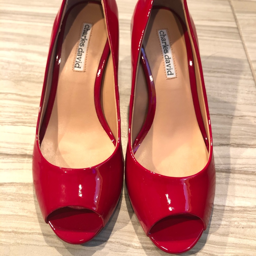 Charles David Red Patent Peep Toe Heels